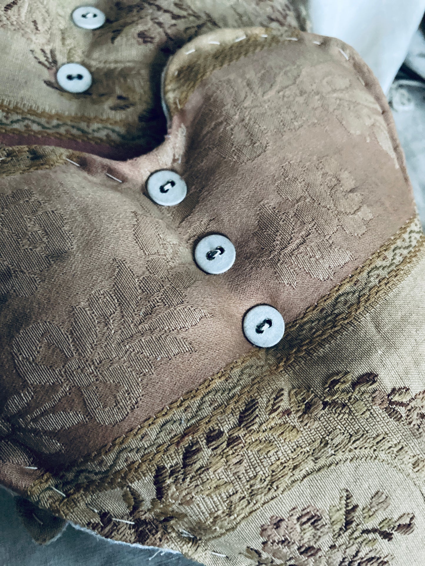 Antique french brocade Lavender filled hearts.