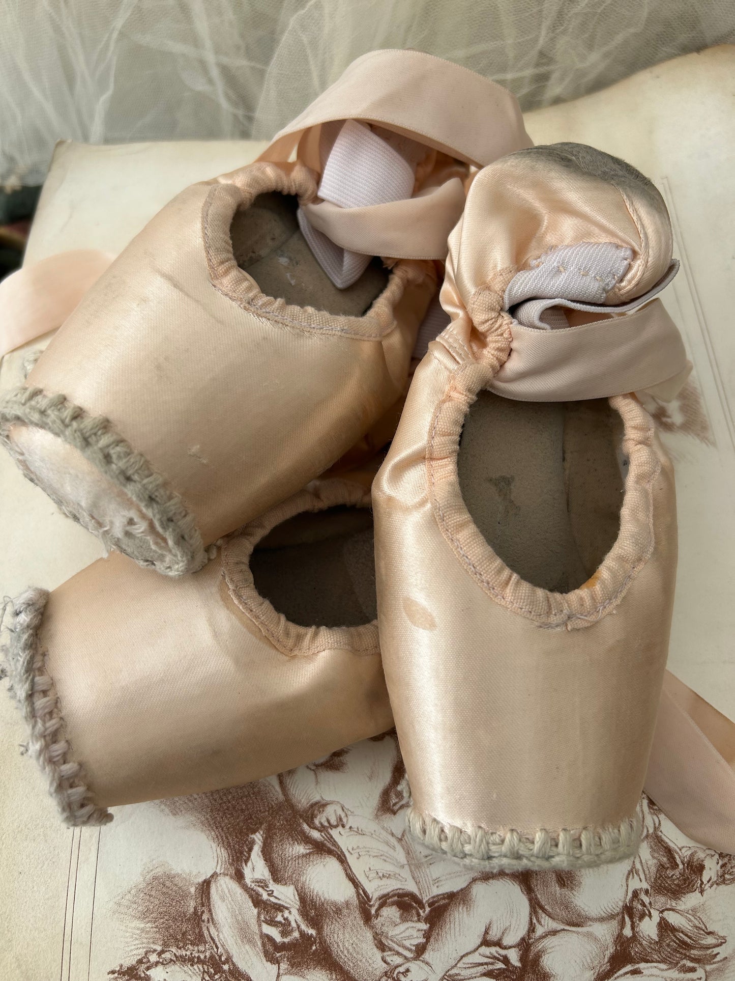 Two pairs of deliciously tatty old ballet pointes