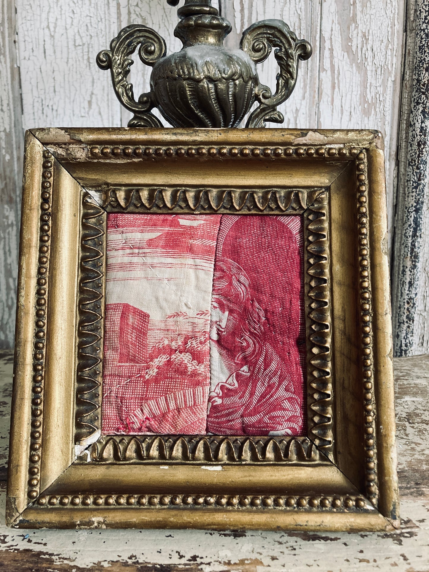 Antique framed morceau of french toile de jouy.