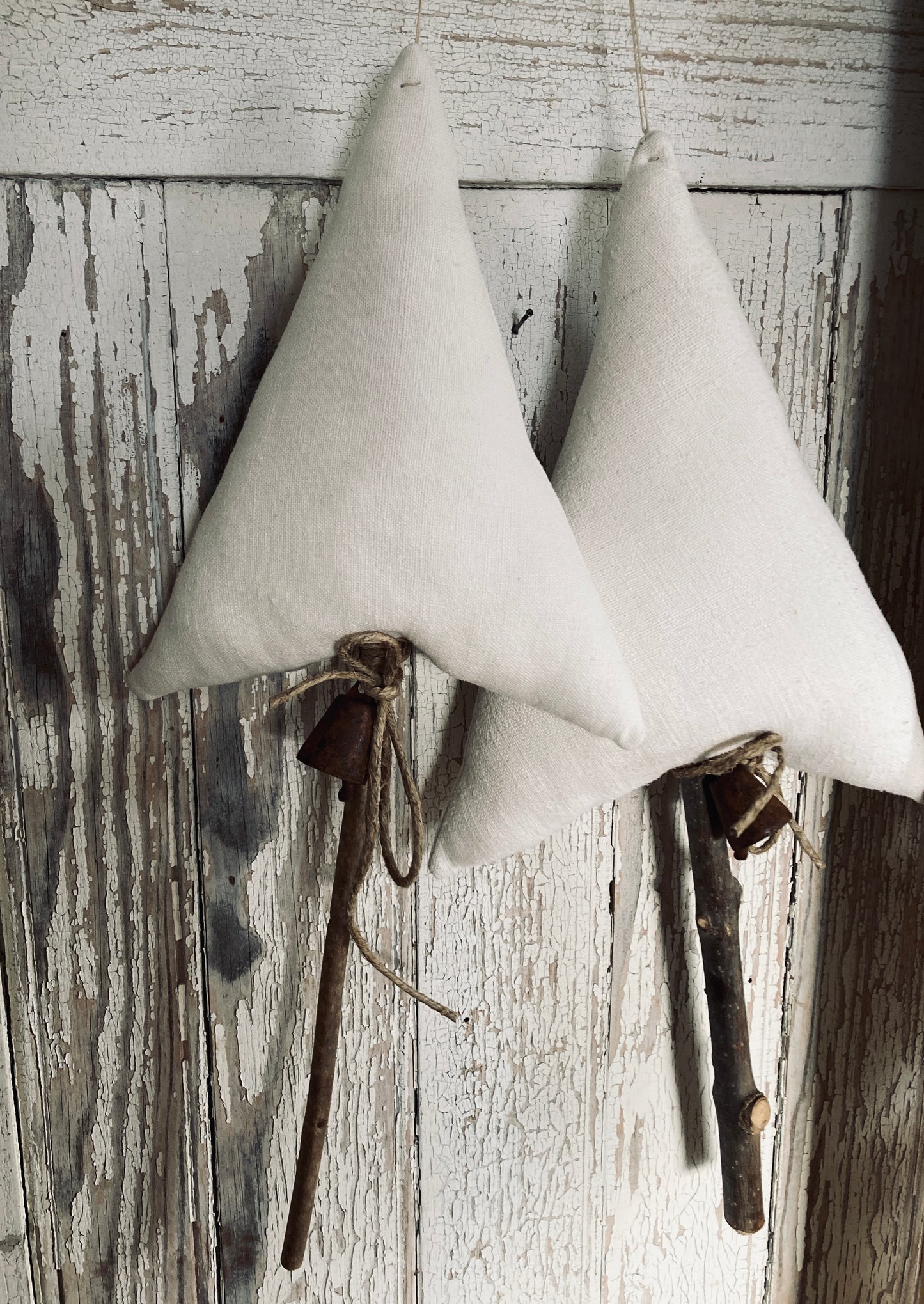 Charming Old french linen hanging christmas trees.