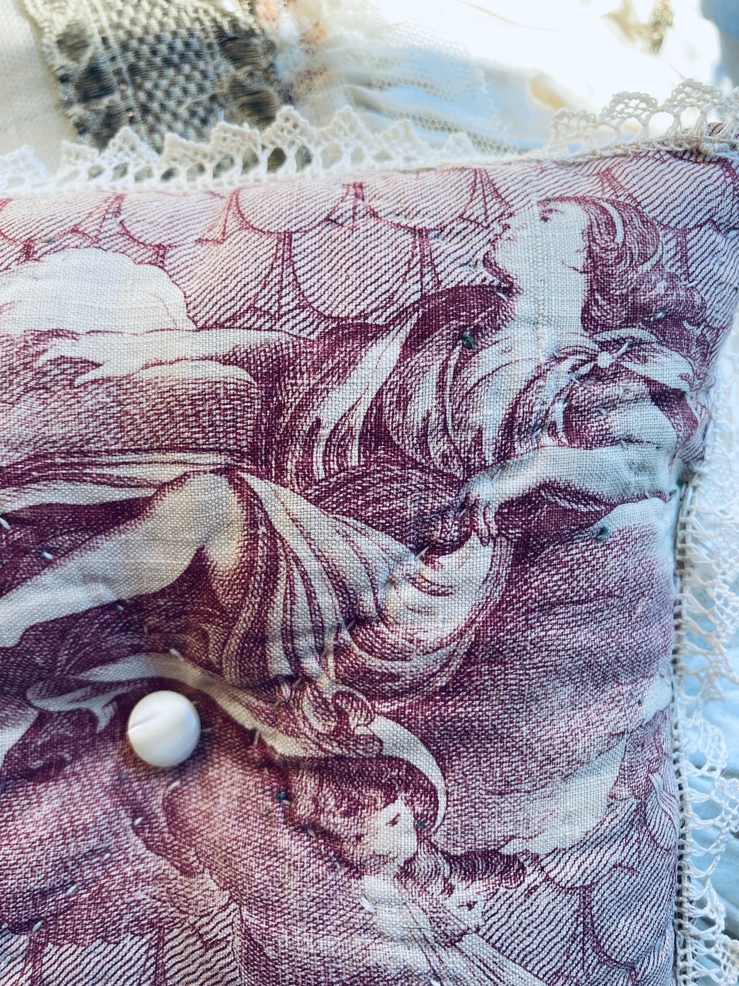 Antique french toile and lavender filled.