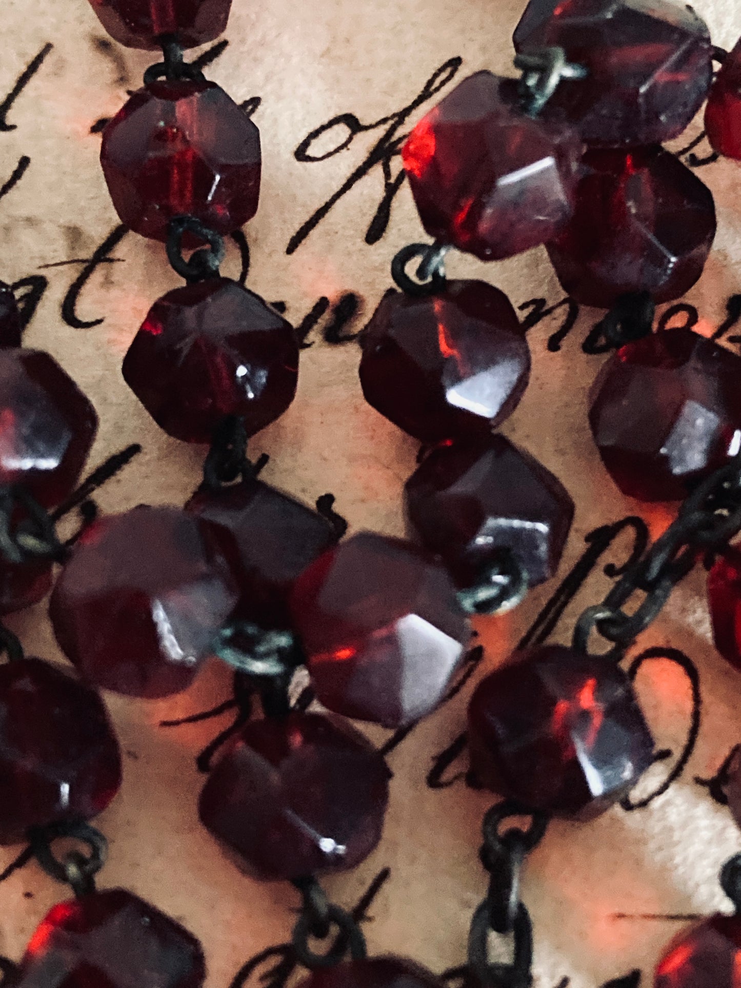 Antique hand cut faceted ruby glass rosary.