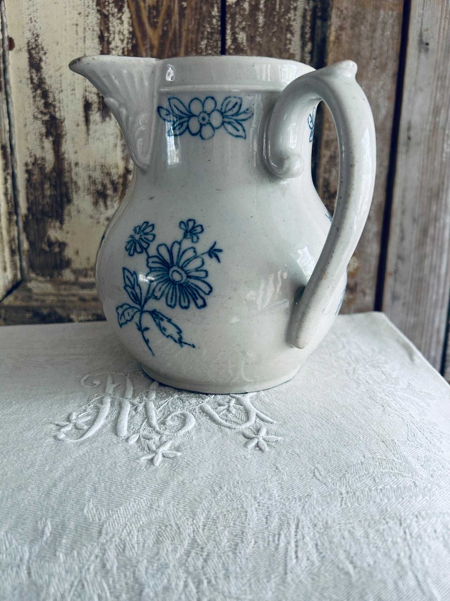 Antique french Saint-Uze earthenware french pitcher.