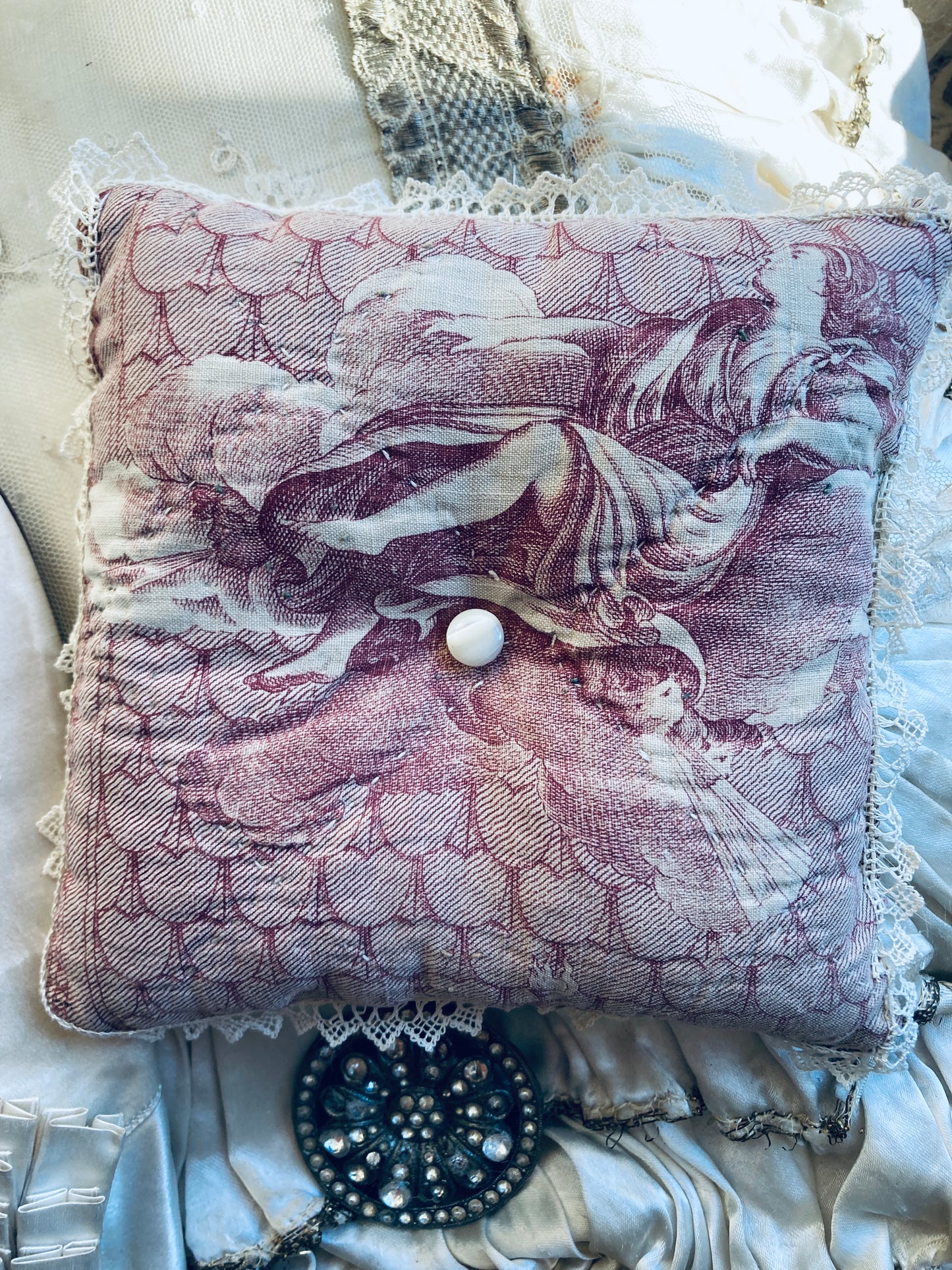 Antique french toile and lavender filled.