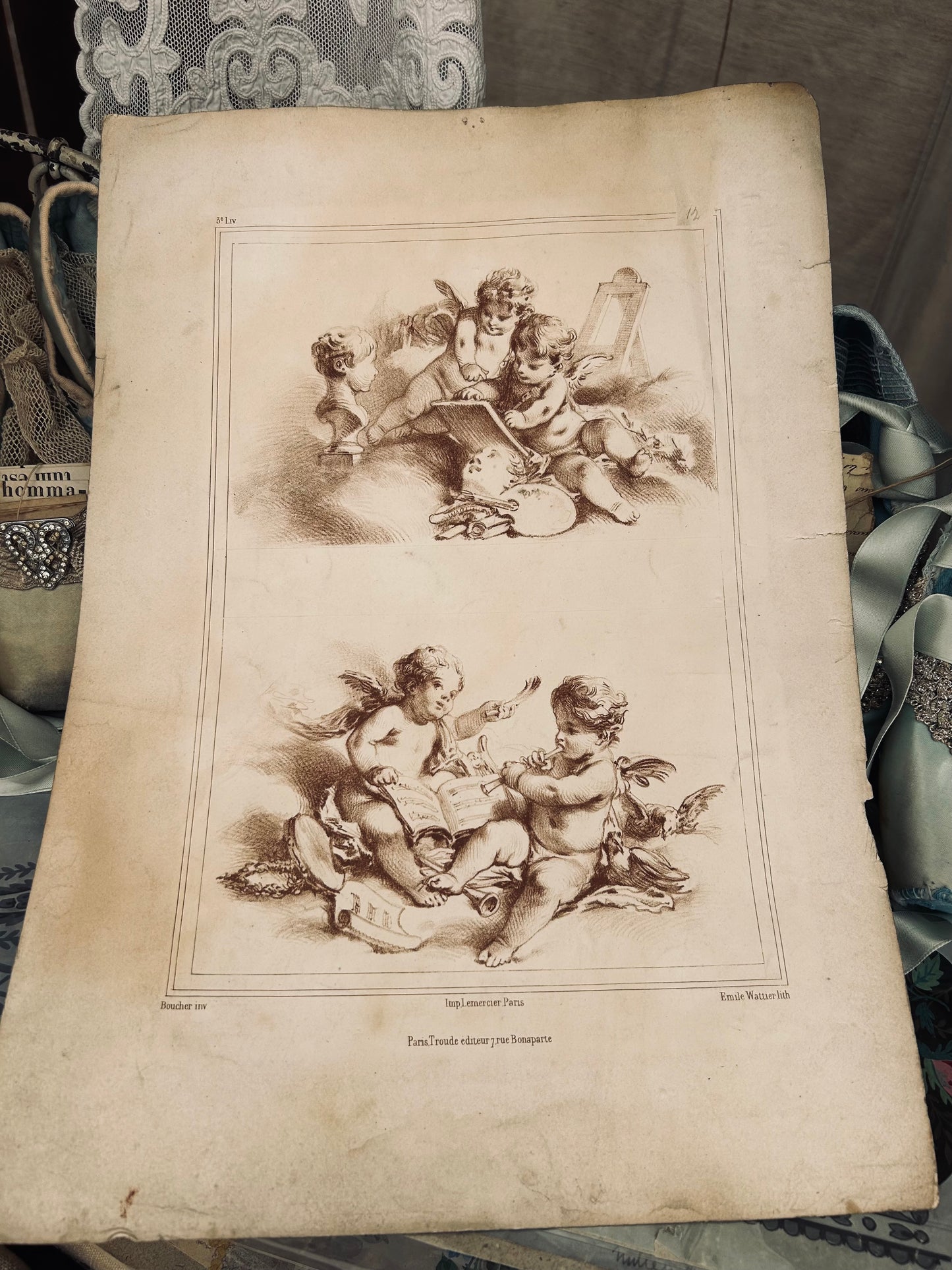 Nineteenth century french putti lithograph