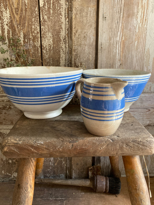 Rustic french cafe au lait bowls and jug trio.