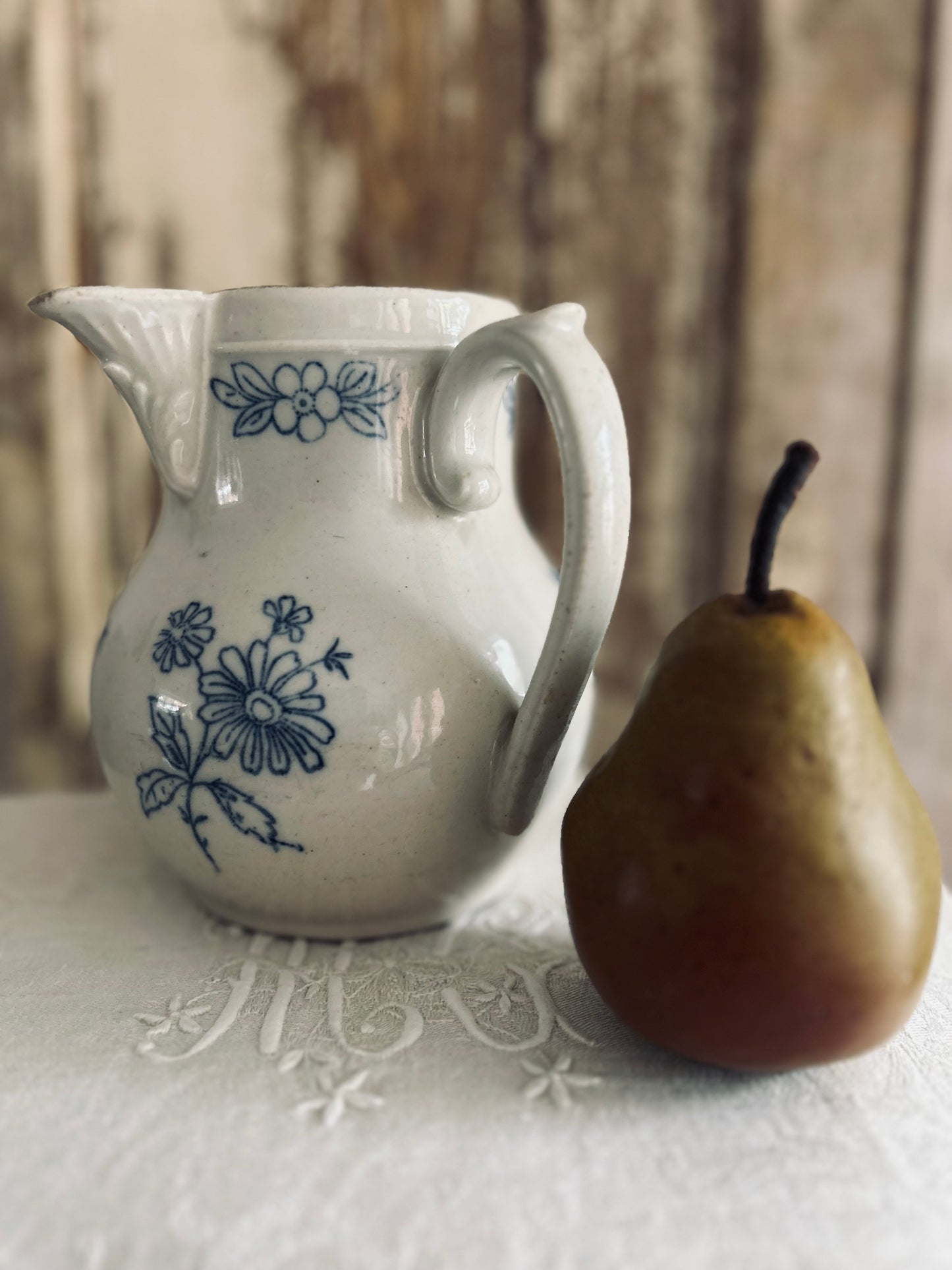 Antique french Saint-Uze earthenware french pitcher.